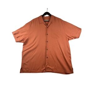 Tommy Bahama Hawaiian Shirt Mens XL Coral Orange Silk Camp Collar Button Up